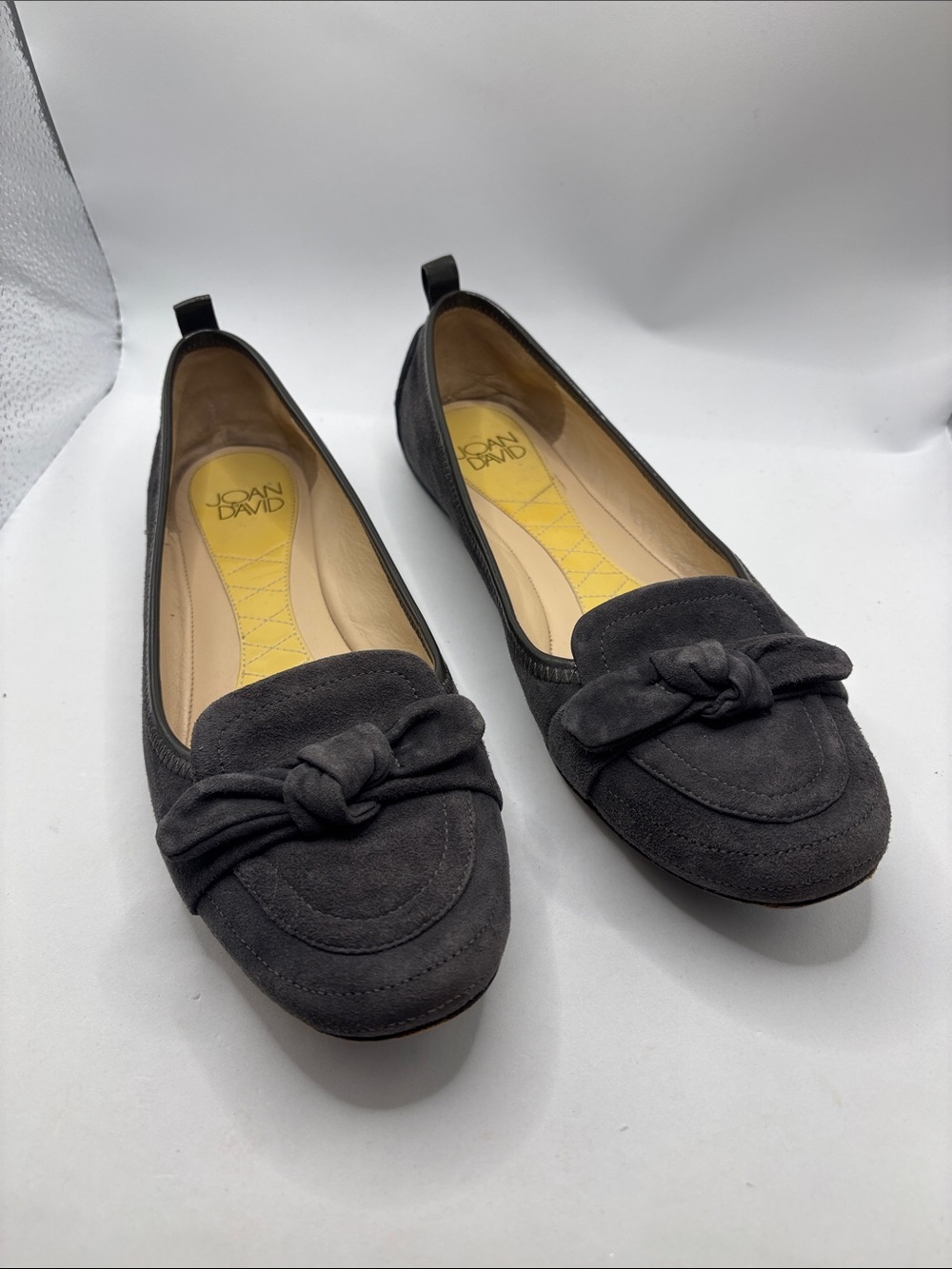 VTG Joan & David Gray Suede Leather Upper Bow Ballet Flats SZ 9.5 Dazarza Y2K